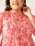 Plus Size Pink Pure Cotton Floral Printed Tiered Dress